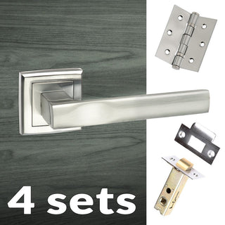 Image: Four Pack Kansas Status Lever on Square Rose - Satin Chrome Handle