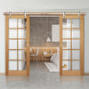 Double Sliding Door & Track - SA 10 Pane White Oak Doorss - Clear Glass - Unfinished