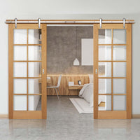 Double Sliding Door & Track - SA 10 Pane White Oak Doorss - Clear Glass - Unfinished
