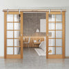 Double Sliding Door & Track - SA 10 Pane White Oak Doorss - Clear Glass - Unfinished