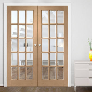 Image: SA 15L Oak Internal Door Pair - Bevelled Clear Glass