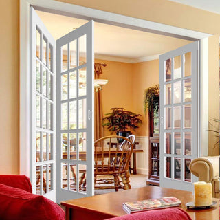 Image: Three Folding Doors & Frame Kit - SA 15 Pane 2+1 Folding Door- Clear Glass - White Primed