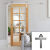 Single Sliding Door & Stainless Steel Barn Track - SA 10 Pane White Oak Door - Clear Glass - Unfinished