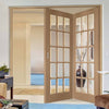 Two Folding Doors & Frame Kit - SA 15 Pane Oak 2+0 - Bevelled Clear Glass - Unfinished