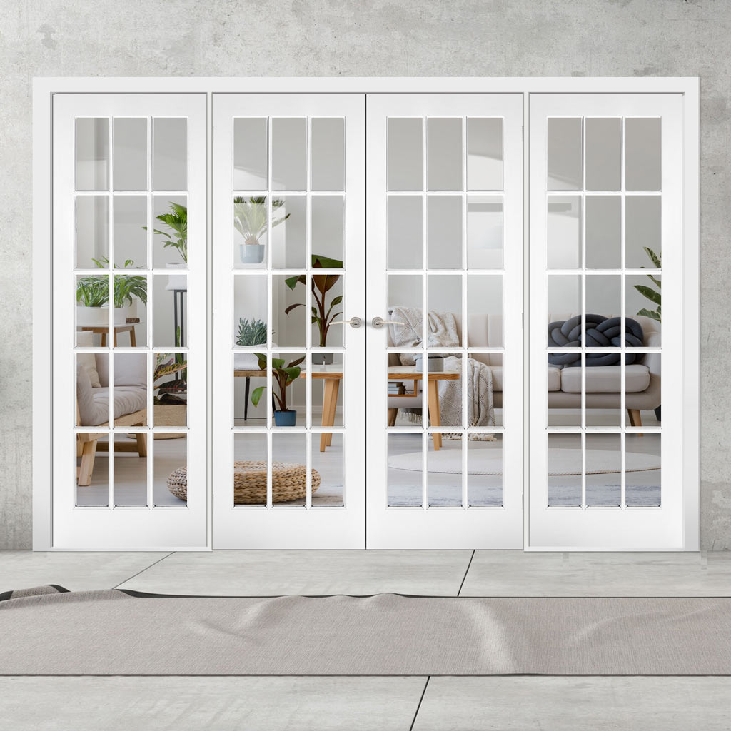 ThruEasi Room Divider - SA 15L Clear Glass White Primed Double Doors with Double Sides