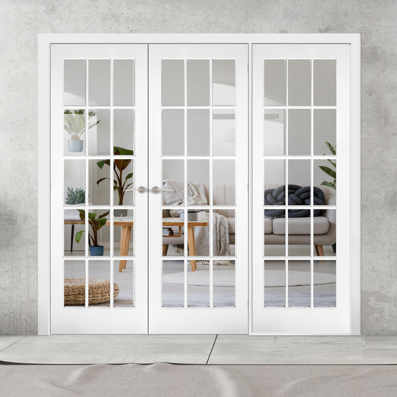 Room Divider - SA 15L Clear Glass White Primed Double Doors with Single Side