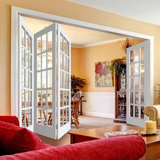 Image: Four Folding Doors & Frame Kit - SA 15 Pane 3+1 - Clear Glass - White Primed