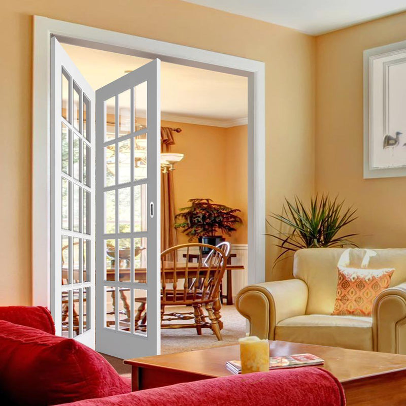 Two Folding Doors & Frame Kit - SA 15L 2+0 - Clear Glass - White Primed