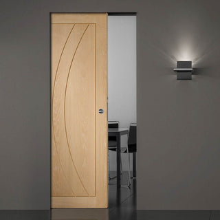 Image: Bespoke Salerno Oak Flush Single Frameless Pocket Door - Prefinished