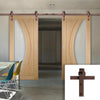 Double Sliding Door & Straight Antique Rust Track - Salerno Oak Door - Clear Glass - Prefinished