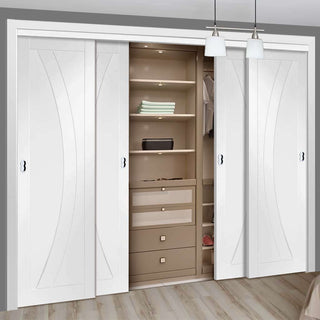 Image: Minimalist Wardrobe Door & Frame Kit - Four Salerno Flush Doors - White Primed 