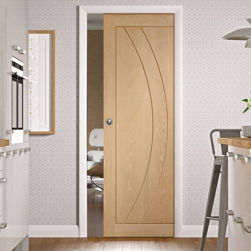 Salerno Oak Flush Single Evokit Pocket Door