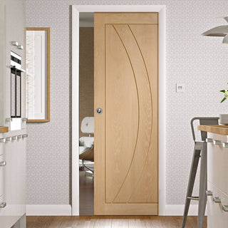 Image: Bespoke Salerno Oak Flush Single Pocket Door - Prefinished