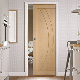 Image: Salerno Oak Flush Single Evokit Pocket Door