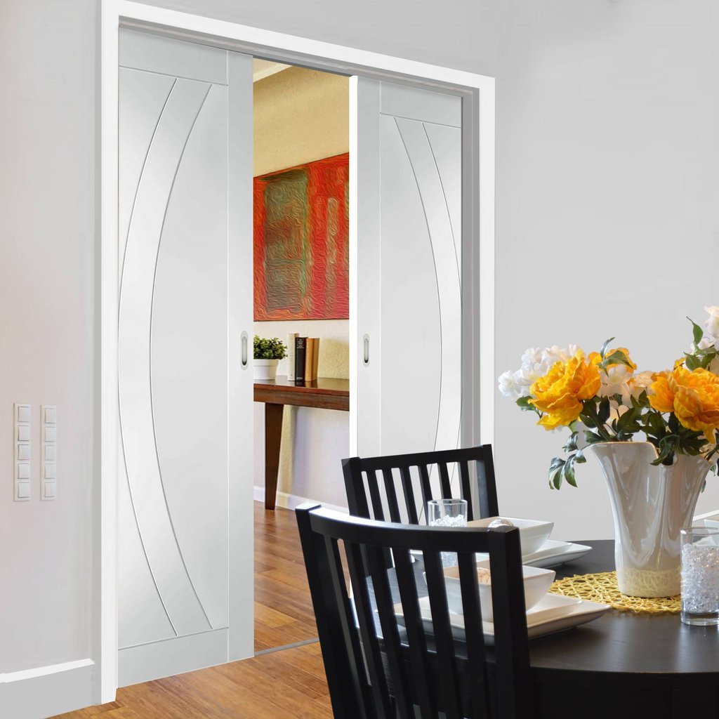 Salerno Flush Double Evokit Pocket Doors - Primed