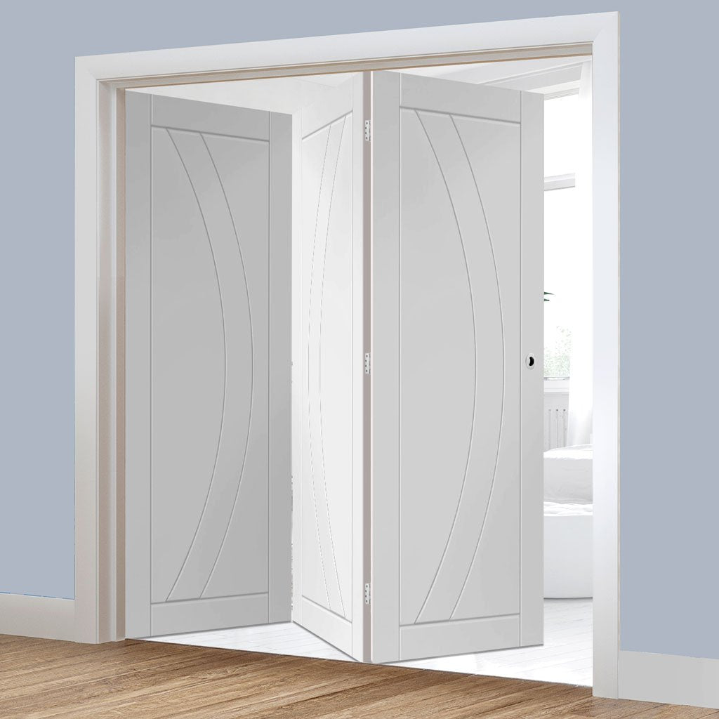 Three Folding Doors & Frame Kit - Salerno Flush 3+0 - White Primed