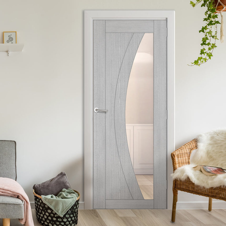 Ravello Prefinished Light Grey Ash Internal Door - Clear Glass