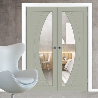 Image: Prefinished Salerno Door Pair - Clear Glass - Choose Your Colour