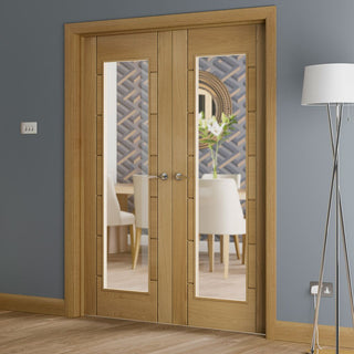 Image: Palermo Oak Door Pair - Clear Glass