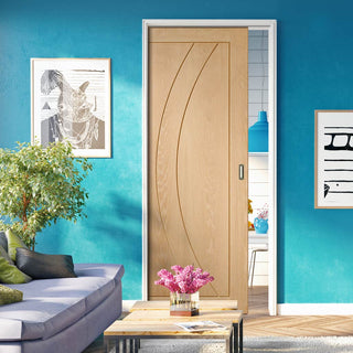 Image: Bespoke Salerno Oak Flush Single Pocket Door