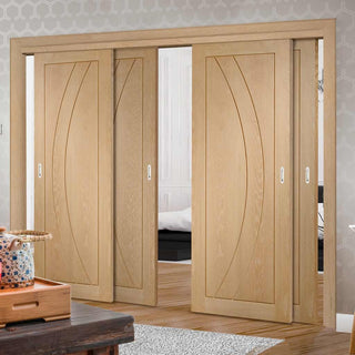 Image: Four Sliding Doors and Frame Kit - Salerno Oak Flush Door - Prefinished
