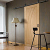 Top Mounted Black Sliding Track & Door - Salerno Oak Flush Door - Unfinished