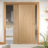 Two Sliding Doors and Frame Kit - Salerno Oak Flush Door - Prefinished