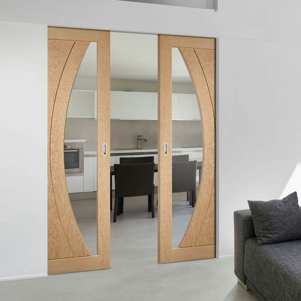 Bespoke Salerno Oak Glazed Double Frameless Pocket Door