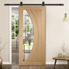 Top Mounted Black Sliding Track & Door - Salerno Oak Door - Clear Glass - Unfinished