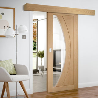 Image: Bespoke Thruslide Surface Salerno Oak Glazed - Sliding Door and Track Kit