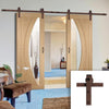 Double Sliding Door & Straight Antique Rust Track - Salerno Oak Door - Clear Glass - Unfinished