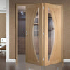 Two Folding Doors & Frame Kit - Salerno Oak 2+0 - Clear Glass - Unfinished