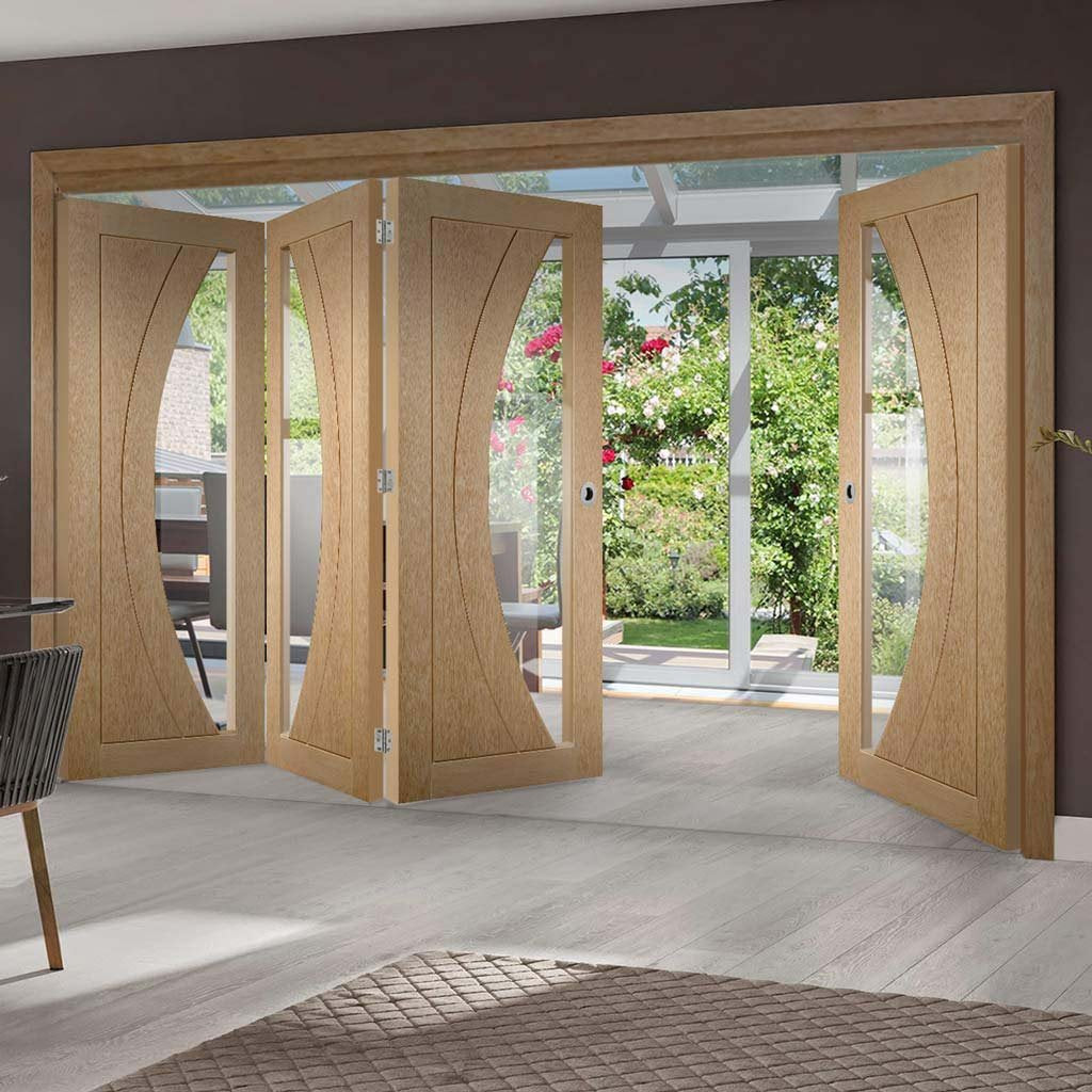 Bespoke Thrufold Salerno Oak Glazed Folding 3+1 Door