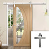 Single Sliding Door & Stainless Steel Barn Track - Salerno Oak Door - Clear Glass - Unfinished