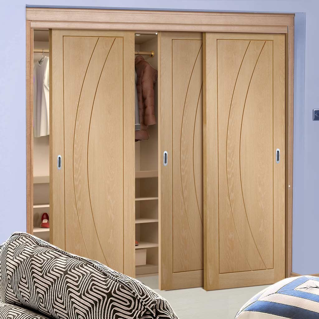 Bespoke Thruslide Salerno Oak Flush 3 Door Wardrobe and Frame Kit