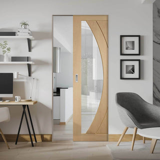 Image: Bespoke Salerno Oak Glazed Single Frameless Pocket Door