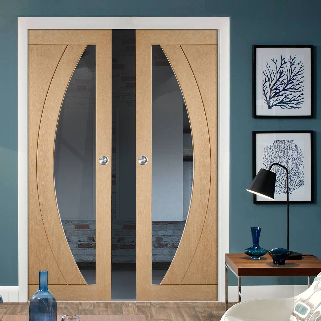 Bespoke Salerno Oak Glazed Double Pocket Door