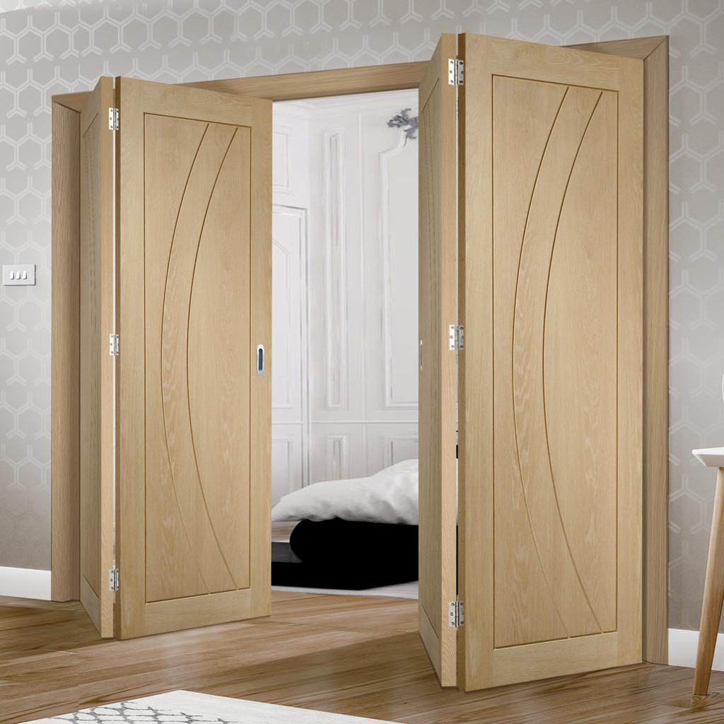 Four Folding Doors & Frame Kit - Salerno Oak Flush 2+2 - Prefinished