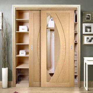 Image: Bespoke Thruslide Salerno Oak Glazed 2 Door Wardrobe and Frame Kit