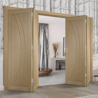 Image: Four Folding Doors & Frame Kit - Salerno Oak Flush 2+2 - Unfinished