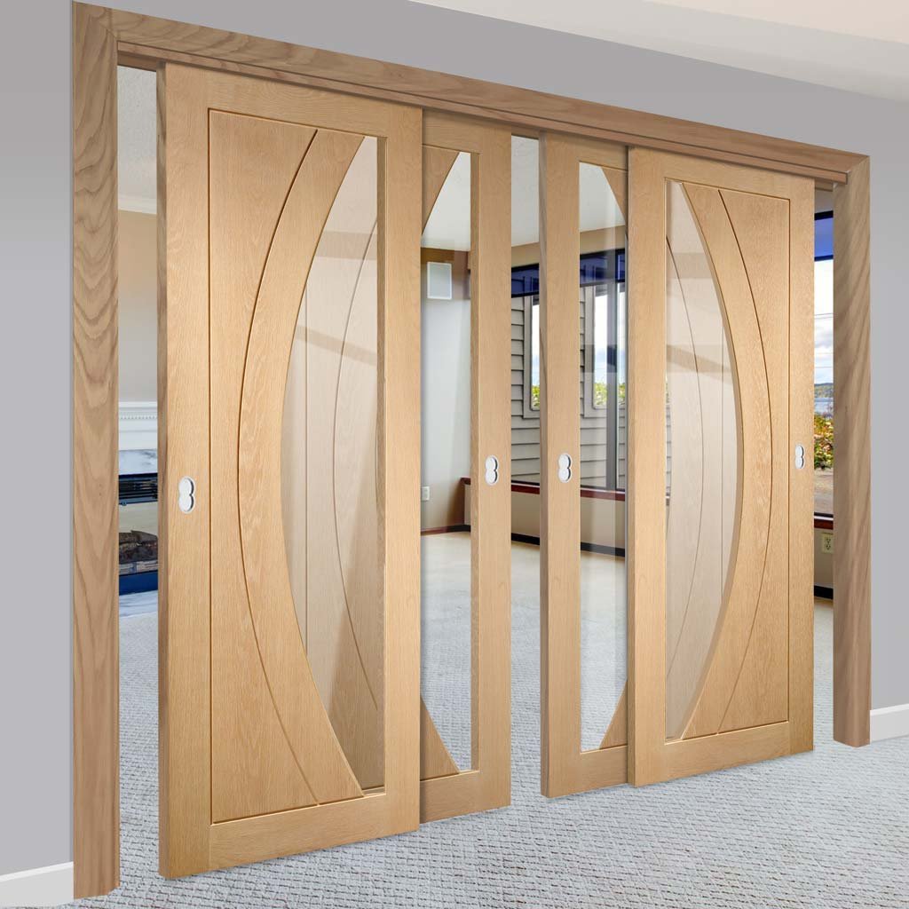 Bespoke Thruslide Salerno Oak Glazed - 4 Sliding Doors and Frame Kit