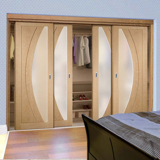 Image: Bespoke Thruslide Salerno Oak Glazed 4 Door Wardrobe and Frame Kit