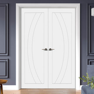 Image: Simpli Double Door Set - Salerno Flush Door - White Primed