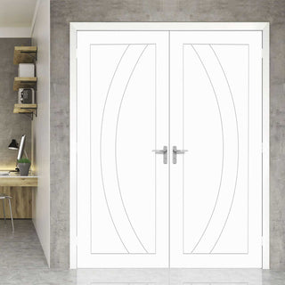 Image: Bespoke Salerno Flush Door - White Primed Pair