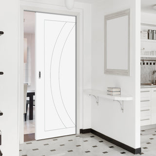 Image: Bespoke Salerno Flush Single Pocket Door - White Primed