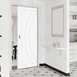 Image: Bespoke Salerno Flush Single Pocket Door - White Primed
