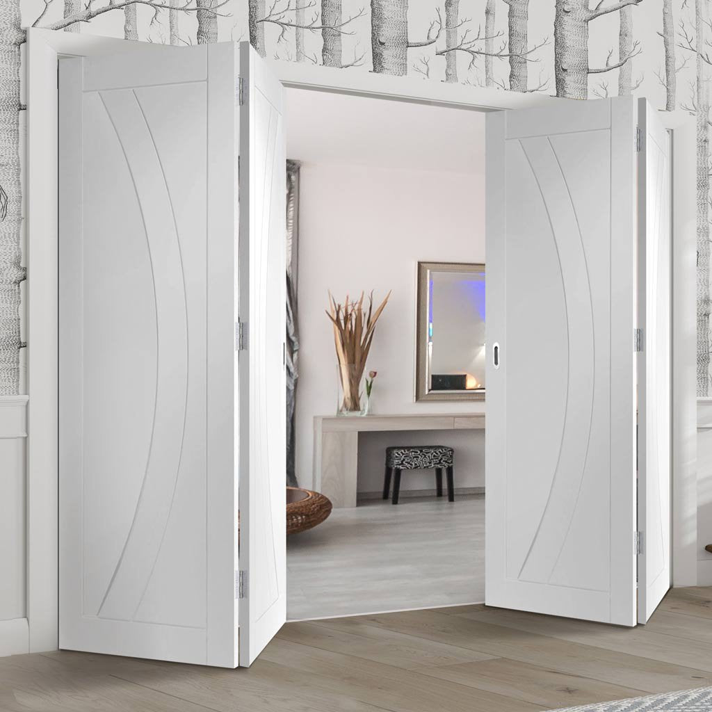 Four Folding Doors & Frame Kit - Salerno Flush 2+2 - White Primed