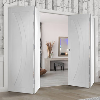Image: Four Folding Doors & Frame Kit - Salerno Flush 2+2 - White Primed