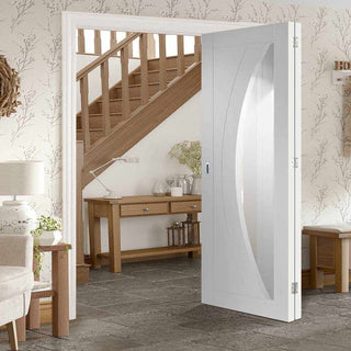 Image: Bespoke Thrufold Salerno White Primed Glazed Folding 2+0 Door