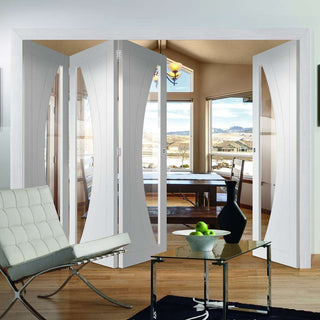 Image: Bespoke Thrufold Salerno White Primed Glazed Folding 3+1 Door